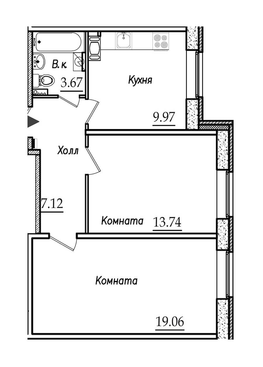 Двухкомнатная квартира в СПб Реновация: площадь 53.56 м2 , этаж: 1 – купить в Санкт-Петербурге